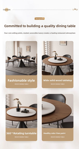 Table à manger ronde en bois massif, style rétro français, adaptée aux petits ménages, avec un <span class=keywords><strong>plateau</strong></span> rotatif en marbre - Product Image 3