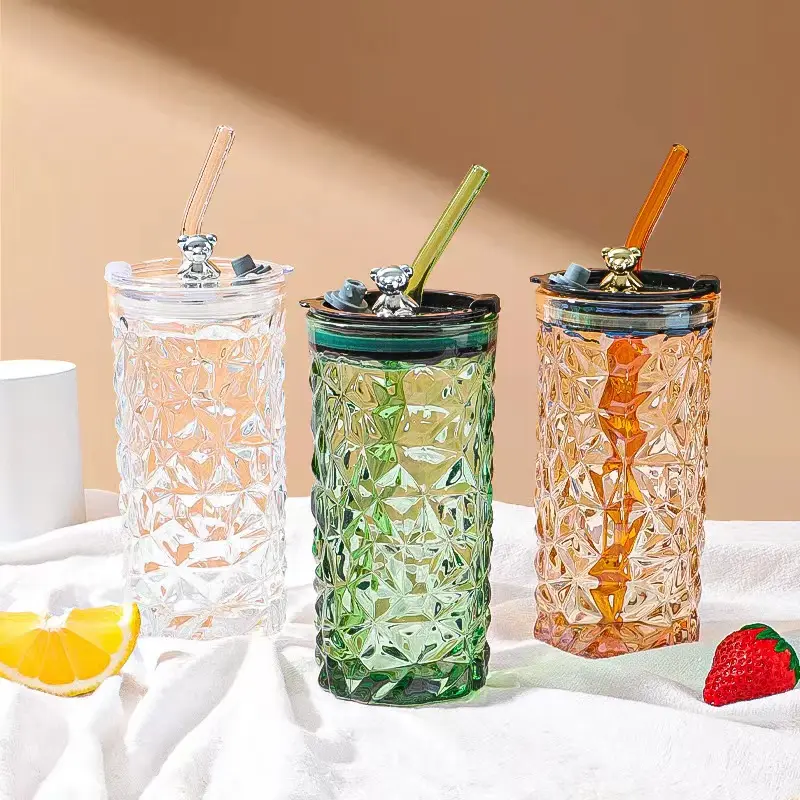 Hot Sale Bear series glasses with straw cups creative cute office cups milk cups creative juice to drink 400ml bottles