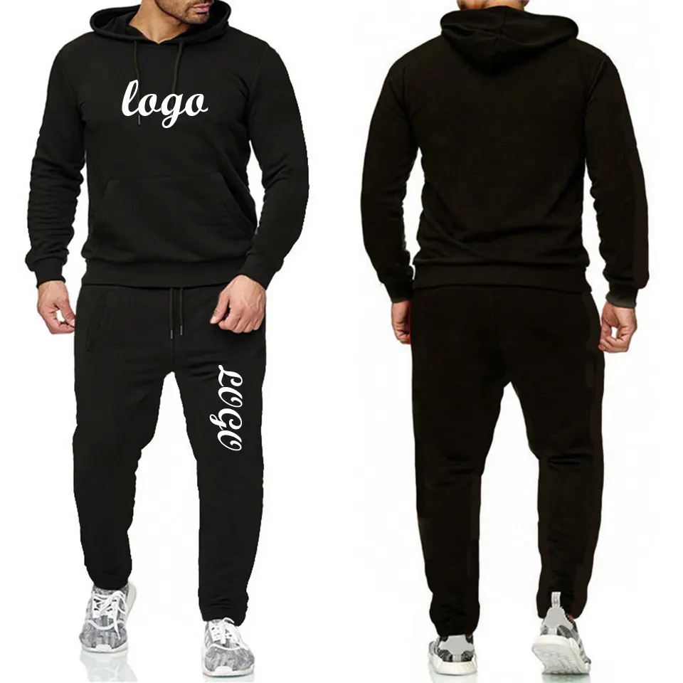 Custom Logo Blank Pullover Mens Sweat Suit With Hoodie Cotton Plain Slim Fit Jogging Track Suits Men Sports Activewear Wholesale