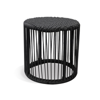 Table d'appoint ronde en aluminium de petite taille fabriquée en usine, table basse en rotin synthétique pour patio, pour appartement, avec verre trempé