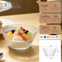 Bol à salade en verre à lignes verticales de style nordique, fond épais, transparent, pour les mariages, les hôtels et l'usage quotidien
