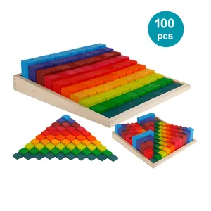 2021 Children's large wooden montessori rainbow toy set wooden ladder rainbow bricks baby learning education toy big set