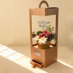 Boîte en papier à fenêtre personnalisée pour bouquet de fleurs, boîte de présentation pliable avec insert, emballage cadeau pour fleuriste avec poignée et fenêtre en PVC - Product Image 4