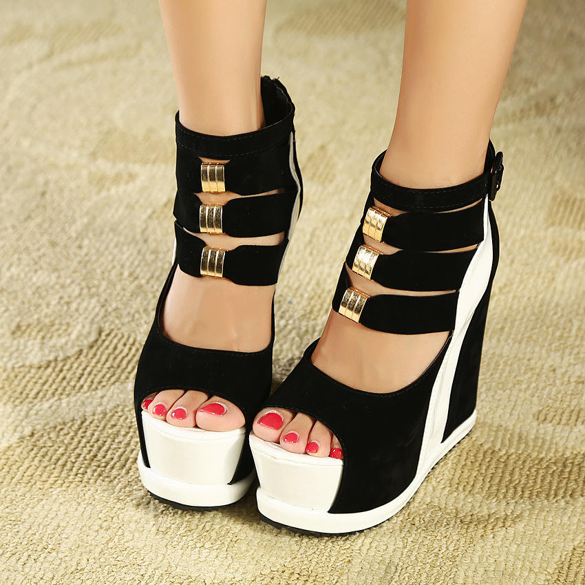 Xuanhui Summer New Fashion Height Increasing Nightclub High Heels  Waterproof Platform Colors Wedge Heel Sandals Roman Shoes