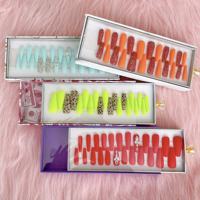 Boîte personnalisée de 24 faux ongles à presser, couvrance totale, en acrylique, formes carrée, cercueil, stiletto, papillon