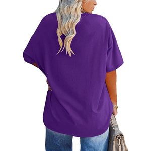 Fisoew T-shirt col en V grande taille pour femme, tunique décontractée à manches mi-longues en coton, coupe ample, tissu jersey respirant pour l'été - Product Image 2