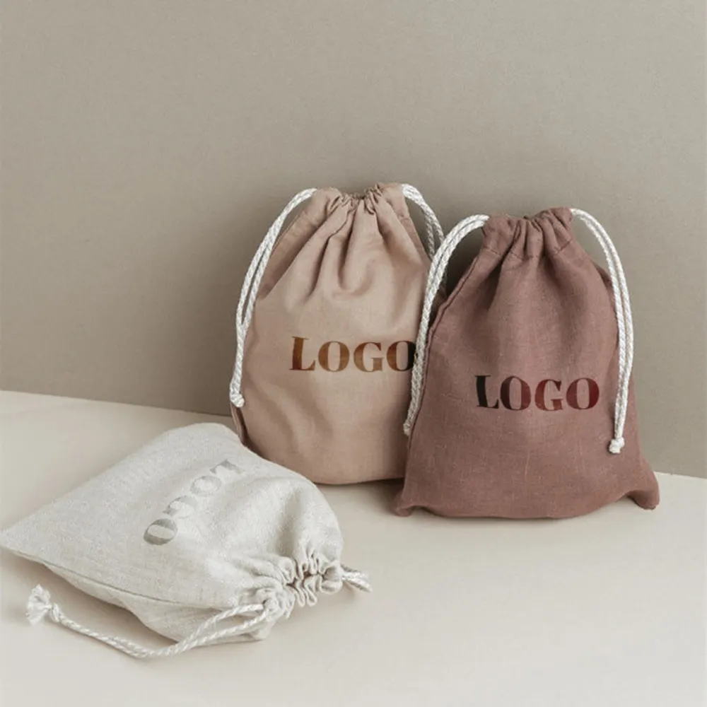Durable custom logo printed organic cotton canvas drawstring bag jewelry pouch