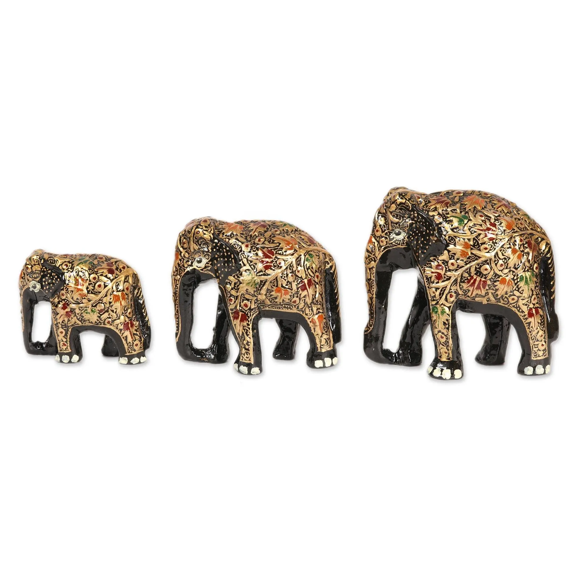 Mão pintado elefante família da índia feito à mão elefante família conjunto de 3 elefante