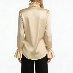 Women's Satin Ruffle Collar Sleeve Blouse - Button Front Casual <b>Top</b> Shirt Fashion - Product Image 6