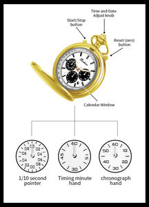 BOSHIYA <span class=keywords><strong>montre</strong></span> de poche à Quartz moderne pour hommes chronomètre à Six broches à trois yeux phase de lune boîtier lisse or noir calendrier cadran affichage - Product Image 4