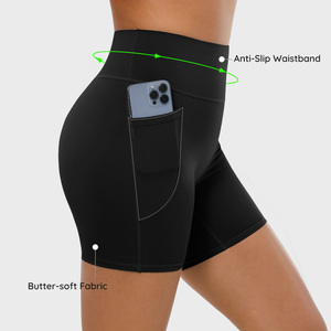 Vractive En gros <span class=keywords><strong>Short</strong></span> cycliste pour <span class=keywords><strong>femme</strong></span> avec poches, taille mi-haute, taille élastique, extensible dans les quatre sens, respirant, effet froncé - Product Image 4
