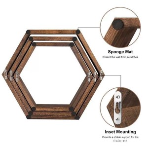 Solid Wood Hexagonal Wall <b>Shelf</b> Medium Three Piece Set Durable Storage <b>Rack</b> For Living Room Home Decor - Product Image 3