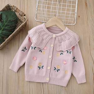 Nouveau cardigan pour filles automne-hiver, pull pour enfants, tricot décontracté, manteau une pièce entièrement brodé, livraison directe - Product Image 2