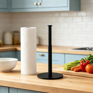 New Design Adjustable Eco-Friendly Multiple Use <b>Rack</b> Black Metal Retractable Toilet Paper Holder for Countertop - Product Image 1