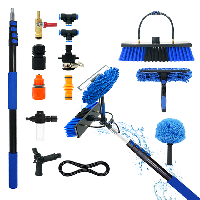 Telescopic Water Fed Pole Kit for Roof Solar Panel, Extension High Window Cleaning Brush Set