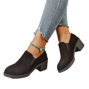 Zapatos de Tacón Medio Elásticos de Estilo Británico para Mujer, Talla Grande, Otoño, Nuevo Estilo, Tacón Grueso, Gamuza, Punta Profunda, Talla 43 - Product Image 5