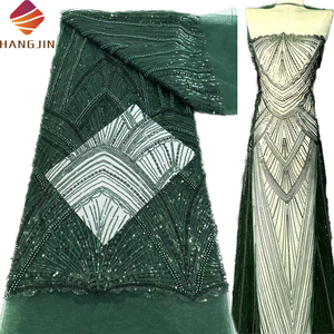 Tela de encaje de tul francés con lentejuelas de malla bordadas de lujo, telas de encaje con cuentas africanas hechas a mano <span class=keywords><strong>verde</strong></span> <span class=keywords><strong>esmeralda</strong></span> para vestidos de <span class=keywords><strong>fiesta</strong></span> - Product Image 1