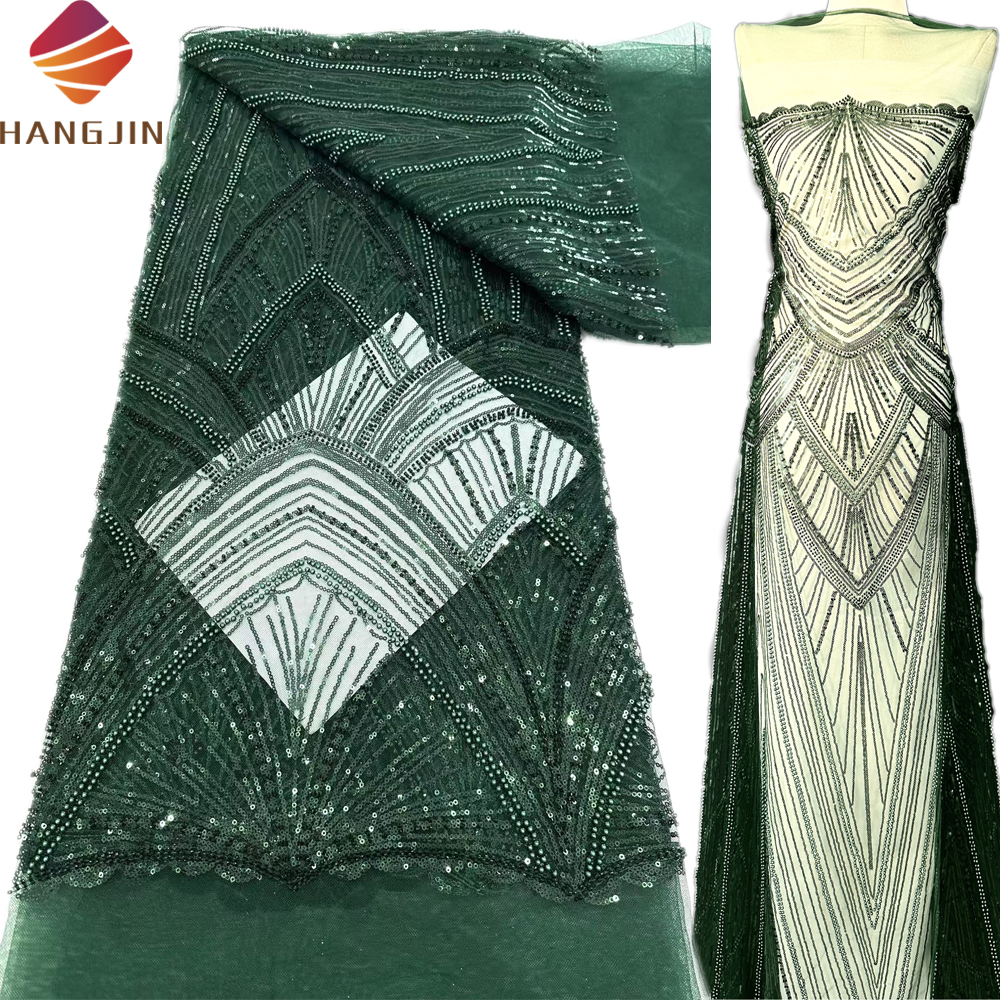 Emerald Green Sequin Fabric - Luxury Beaded Lace for Dresses