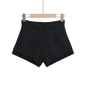 <b>Elastic</b> Waist <b>Lace</b>-Up Side Slit Knitted Solid Color Casual Fashion Shorts for Women - Product Image 4