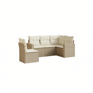 Ensemble de canapés de jardin modulaires compacts en rotin PE beige, solution de sièges d'extérieur au design moderne avec coussins en mousse haute densité - Product Image 1