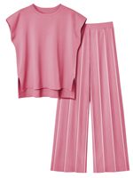 Haut sans manches décontracté léger en tricot deux pièces avec pantalon plissé à taille élastique ensemble de t-shirts pour femmes
