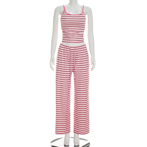Viviblook Y26ST110 Women Spring Summer <b>Set</b> Striped Vest Top High Drawstring Straight Loose Pants Two Piece Casual <b>Set</b> - Product Image 1