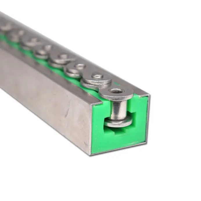 Piezas de cinta transportadora UHMW-PE, cadena de rodillo de guía lineal verde de plástico