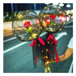 Ballon lumineux LED Bouquet de roses Ballon Bobo transparent Boîte à fleurs Cadeau de Saint Valentin Fête Mariage Décoration Ballons