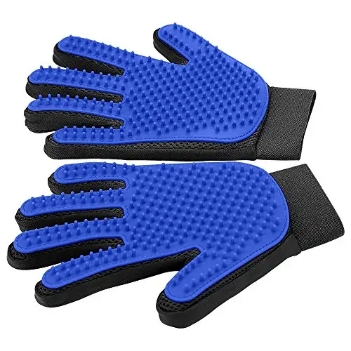 Blaues Rechtshand-Haustier-Haarentfernungs-Handschuhe verbessertes Fünf-Finger-Design langes kurzes Fell sanftes Entziehen Handschuh Haustierpflege