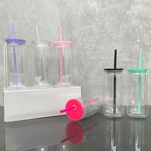 16oz Inner 20oz Outer Double Wall Clear Snow Globe <b>Plastic</b> Acrylic Can Tumbler <b>Cups</b> With Pre-drilled Hole Plug - Product Image 1