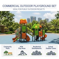 Parque Infantil con Temática de Bosque, Certificado EN1176, con Tobogán de Varios Niveles, Túnel y Red de Escalada para Parques y Comunidades Infantiles