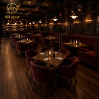 Meubles de restaurant de luxe Ron Group, sièges de banquettes incurvés rembourrés, table carrée en bois massif, ensemble de chaises en velours