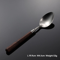 Ensemble de couverts modernes avec manche en bois, 4 pièces, couteau, fourchette, cuillère en acier inoxydable, finition mate, vaisselle de cuisine