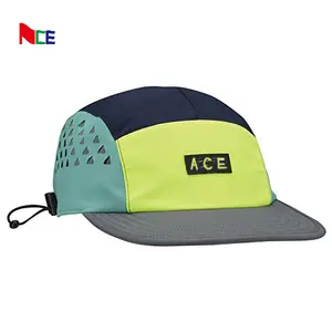 Waterproof 5 panel hats,5 panel running cap camper hat, lightweight nylon neon yellow running mesh cap