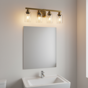 Lámpara de Baño Moderna de 4 Luces, Aplique de Pared de Metal Dorado, Pantallas de Vidrio Transparente, LED Blanco Cálido 2700K, Iluminación para Espejo - Product Image 2