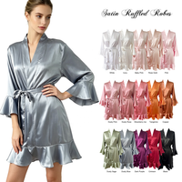 Robe Kimono Courte en Soie Satinée Ample pour Femme, avec Volants, pour Mariée, Demoiselle d'honneur, Fête de Mariage, Vêtement de Nuit de Luxe Uni, Robes à Volants