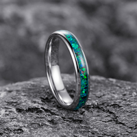 Bague de fiançailles vintage en tungstène plaqué argent 4 mm hautement poli avec incrustation d'opale pour hommes et femmes, bagues de mariage