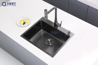Évier de cuisine moderne de luxe 6050 à cuve unique en acier inoxydable SUS304 noir brossé, montage en surface, fait à la main