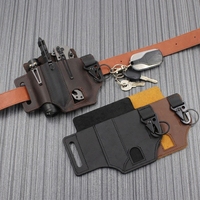 Étui de protection EDC portable en cuir véritable, pochette de ceinture multifonctionnelle pour couteau pliant et lampe torche, vente en gros