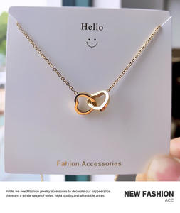 2024批发不锈钢双心连接吊坠项链时尚锁骨链饰品 - Product Image 4