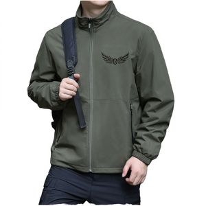 Chaqueta Cortavientos Verde Oliva para Hombre con Logotipo Bordado, Cuello Alto, Cierre de Cremallera, Ropa Casual para Exteriores - Product Image 1