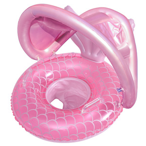 Bouée de natation sirène pour enfants de 1 à 4 ans, siège gonflable avec pare-soleil, flotteur de piscine au design original - Product Image 5
