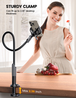 Support de téléphone de chevet Lamicall LS05 en métal, bras flexible col de cygne, support de bureau paresseux avec pince pour regarder des films