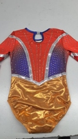 Justaucorps de gymnastique pour enfants à manches longues, orange mystique, bas sublimé, en tissu nylon doux, scintillant, pour la performance, avec logo personnalisé