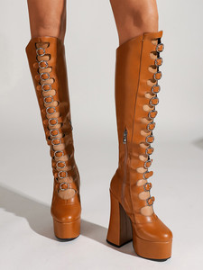 Bottes hautes à talon épais, plateforme sexy, bottes pour femmes à la mode - Product Image 4