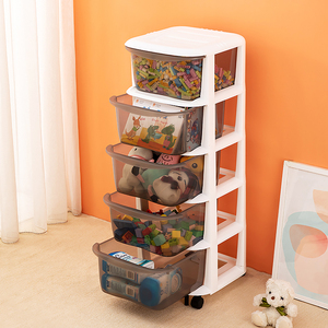 Estante de almacenamiento de ropa y artículos diversos para niños, mueble móvil de 3 a 5 capas, a prueba de polvo, con cajones de almacenamiento de cubierta, de plástico, con ruedas - Product Image 5