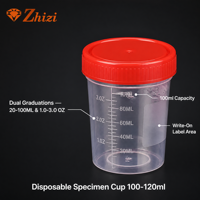 Sistema de recolección de espécimen de laboratorio a prueba de fugas, recipiente de plástico desechable para orina, 100-120ml