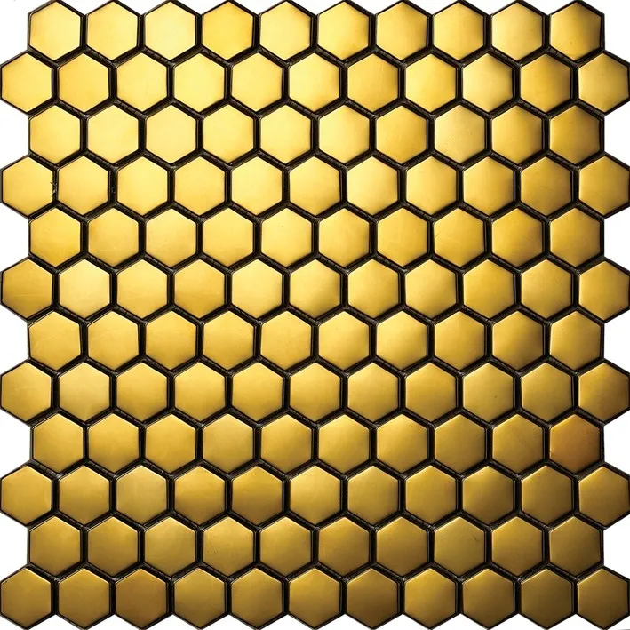 Honeycomb mosaic 3D Hexagonal Gold Brushed Stainless Steel and Stick Metal Mosaic Yellow Tiles