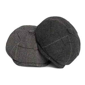 Custom Wholesale 8 Panel Newsboy Hats for Men Plaid Ivy Tweed Hat Cap Mens Classic Vintage Gatsby Beret Cap Ajustable