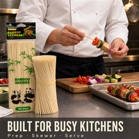 Brochettes jetables en bambou 10-50 cm, rondes, résistantes à la chaleur, pour grillades, satay et barbecue en extérieur